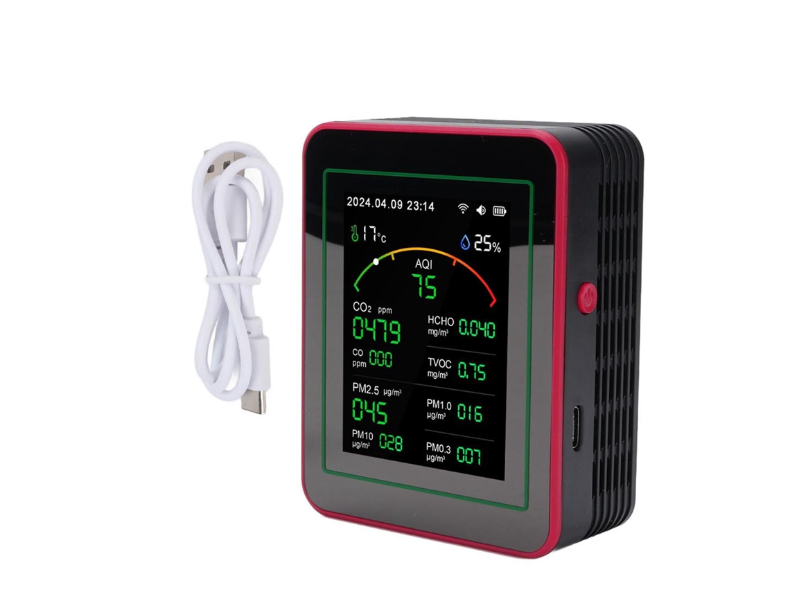 Detector De Qualidade Do Ar Co2 Tvoc Hcho Pm2.5 Temp Umidade Wifi