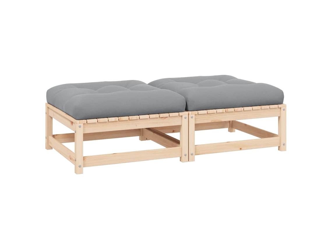 Vidaxl Apoio De Pés P/ Jardim C/ Almofadões 2 Pcs Pinho Maciço