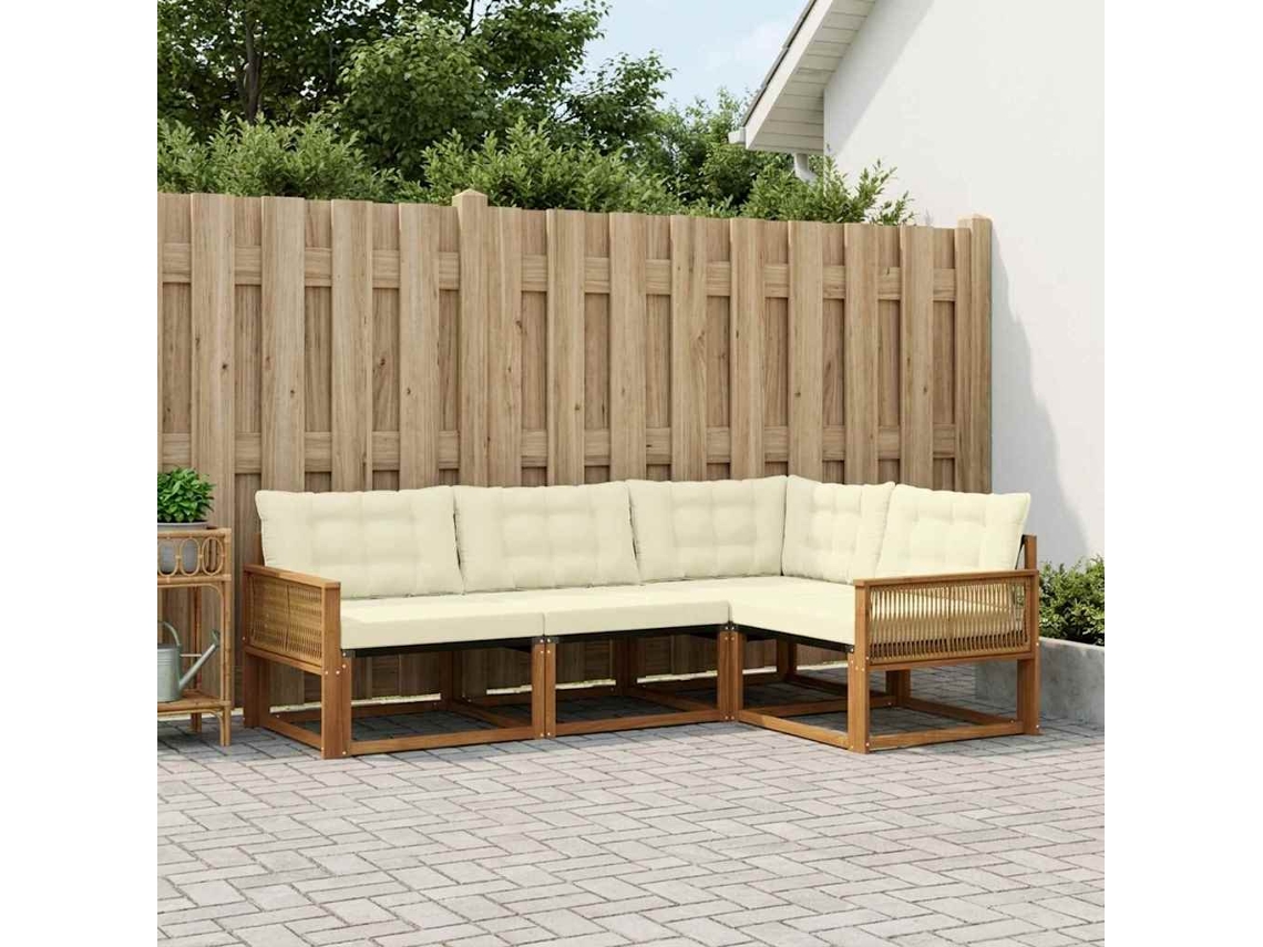 Vidaxl Conjunto De Sofás Para Exterior 4 Unid. Natural E Creme