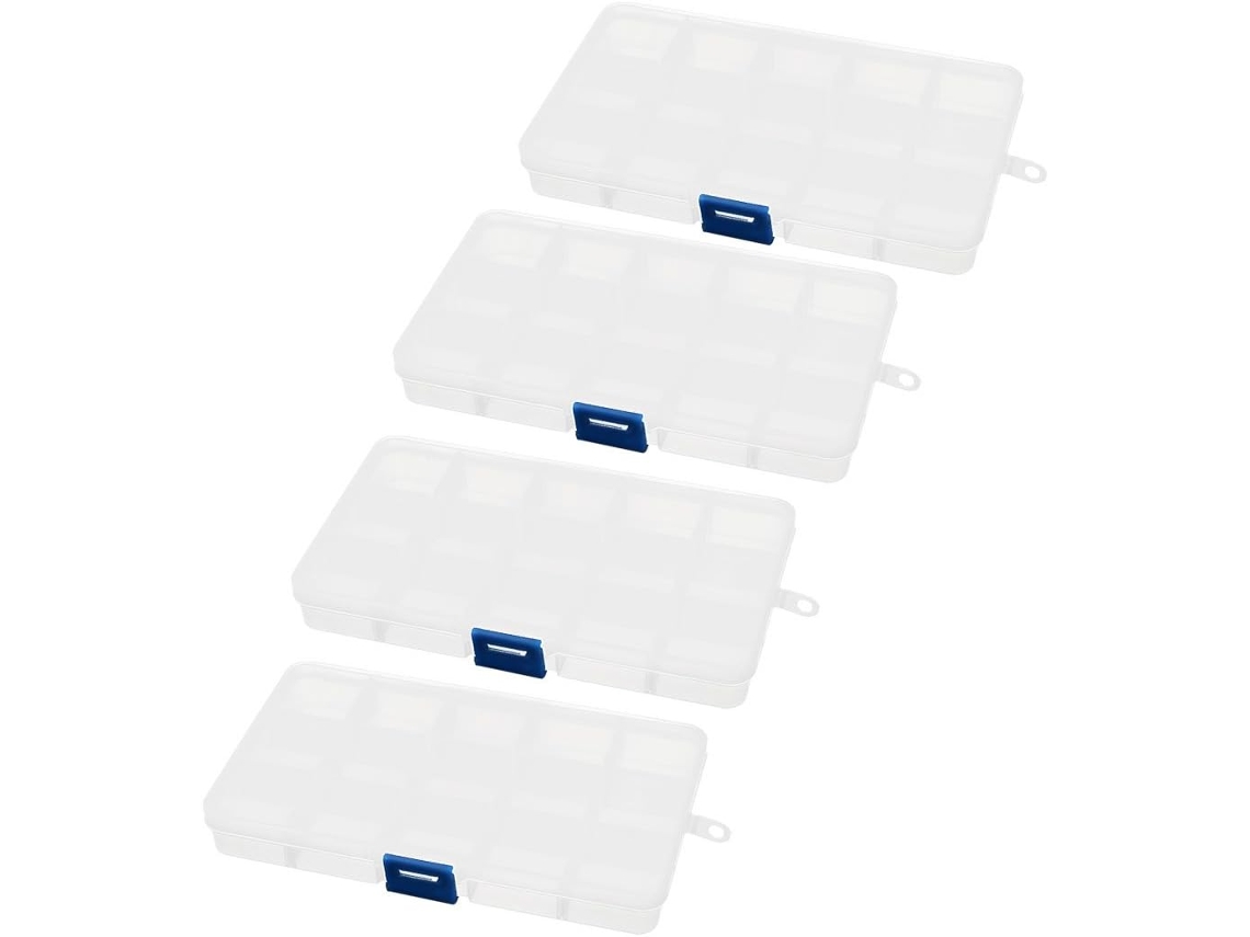 Conjunto de 4 Caixas Organizadoras Retangulares de Plástico Transparente e Branco, Destacáveis, com CHABERLU