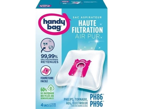Sacos Para Aspirador Handy Bag® Ph86/ph96® Philips, Electrolux, Aeg, Tornado 4 Sacos 1 Filtro De Saída De Ar Para Cortar