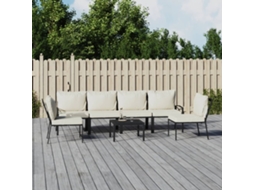 Conjunto 7 Pcs Lounge de Jardim Aço com Almofadões Areia PANGSHIYUAN