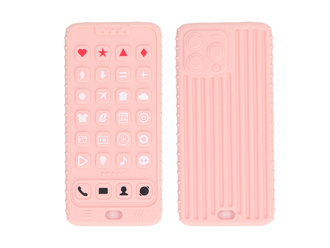 Chupeta De Silicone Em Forma De Telefone Para Bebê Brinquedo Sensorial Colorido Rosa