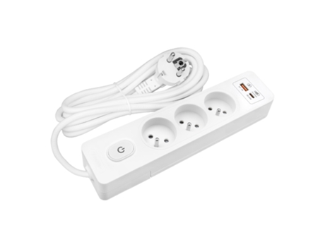Extensão Eléctrica SELDUR G3Fh32B 3 Tomadas + Interrutor Carregamento Rápido Usb A+C 20W Branco Cabo de 3 M