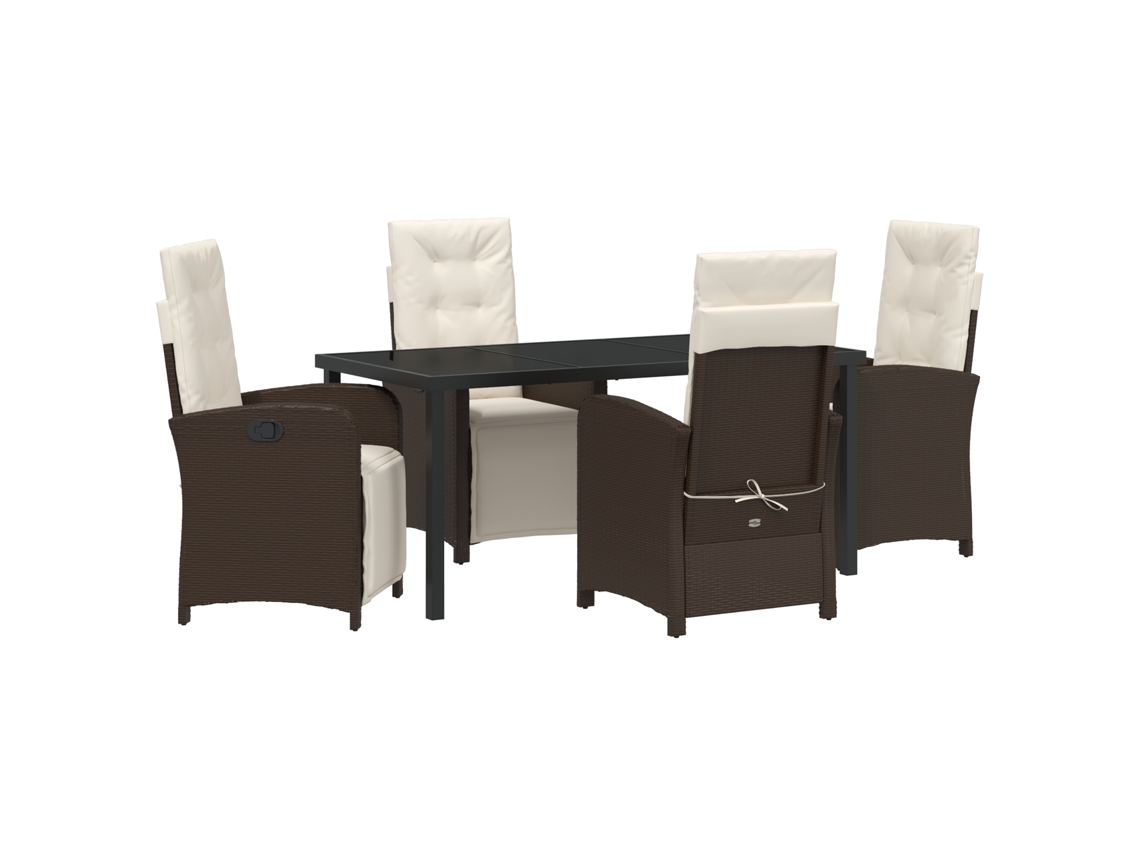 Conjunto 5 De Jantar De Jardim Com Almofadas Vidaxl De Rattan Poly Marrom