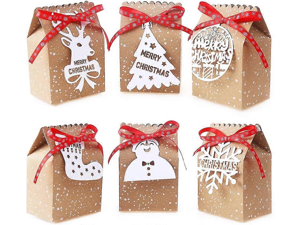 24 Caixas De Presente De Papel Kraft Para Decoração De Natal Aquaforge (6 Estilos)