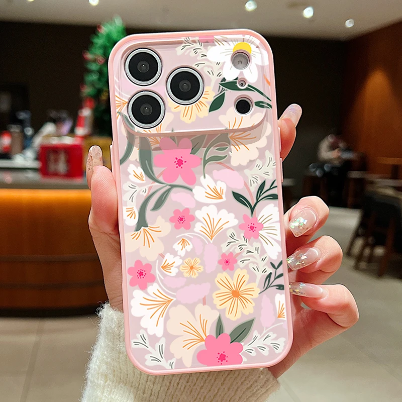 Capa Magnética Para Celular Com Estampa Floral Romântica (rosa) Para Iphone 16 Pro, Capa Traseira Rígida.