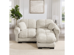 Sofá 2 Lugares, Modular, Em Forma De L, Com Ottomana Móvel, Tecido Chenille, Estofado Acolchoado, Cor Cáqui Claro
