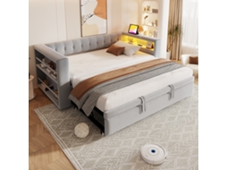 Sofá-cama Cinza Claro 90/180x190cm, Led, Usb, Multifuncional.-op