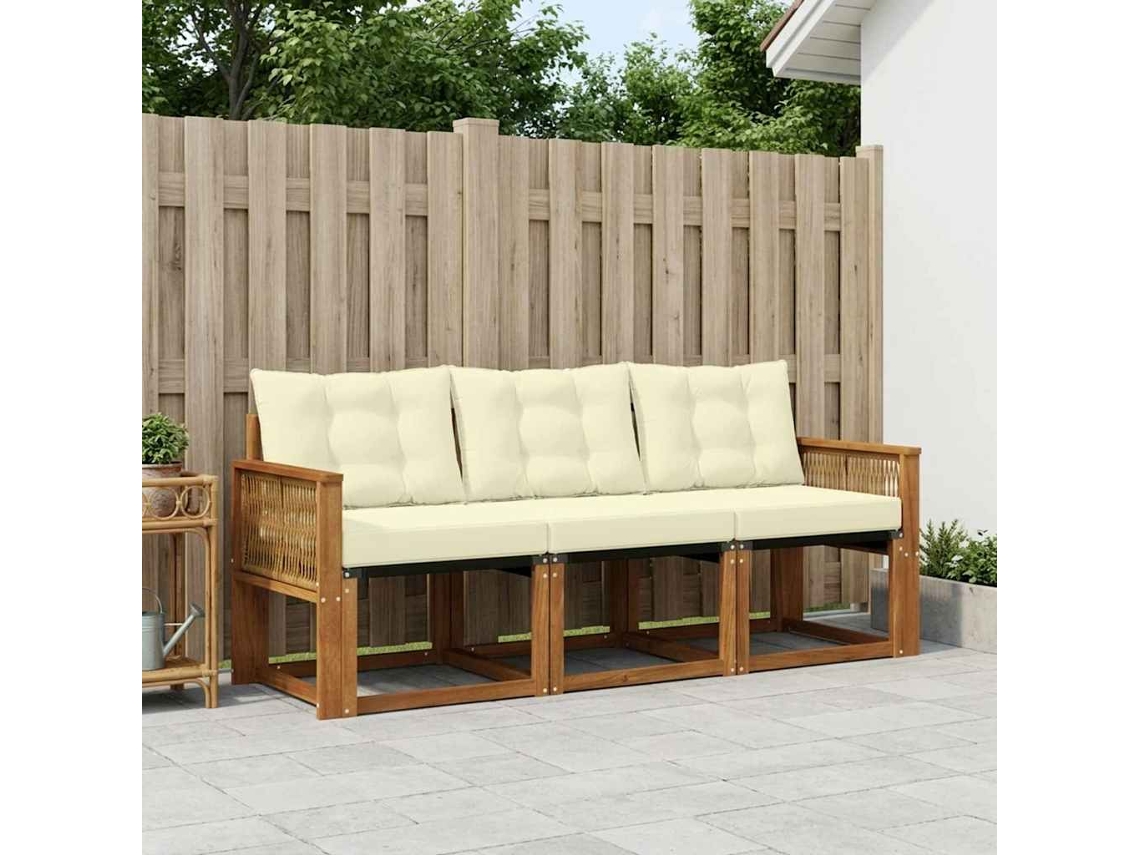 Vidaxl Conjunto De Sofás Para Exterior 3 Pcs Natural E Creme