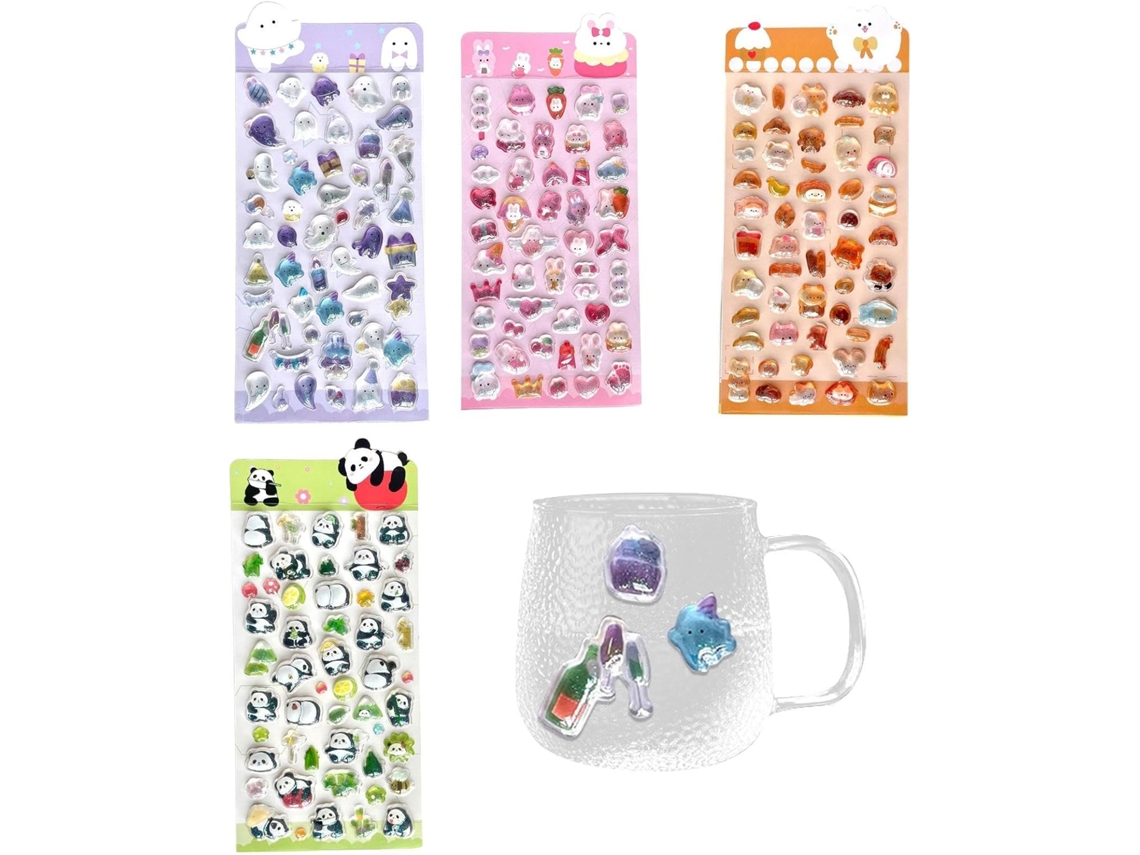 Conjunto De 4 Adesivos Fofos, Adesivos Com Glitter Decalques Estéticos 3d Para Carro, Crianças, Escola, Adolescentes, Estudantes Gokoco