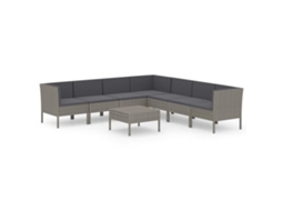 Maison Exclusive - 8 Pcs Conjunto Lounge De Jardim C/ Almofadões Vime Pe Cinzento