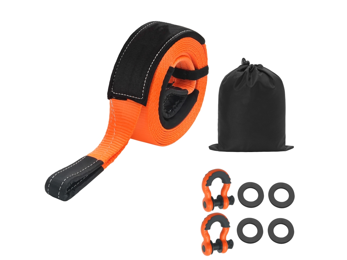 Kit de Recuperação Correias Reboque, 76,2 Mm X 9,1 M, Capacidade 16329 Kg, Correia Guincho com Capas Protetoras e Saco Armazenamento, Grampos Anel em