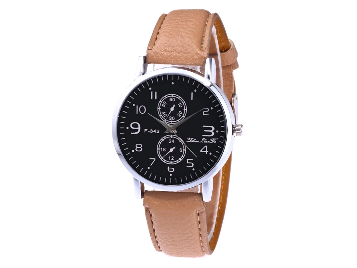Relógio masculino coreano elegante com pulseira de couro e movimento de quartzo (bege)