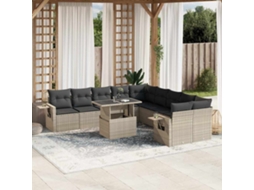 Vidaxl 11 Pcs Conjunto Sofás De Jardim C/ Almofadões Vime Pe Cinzento