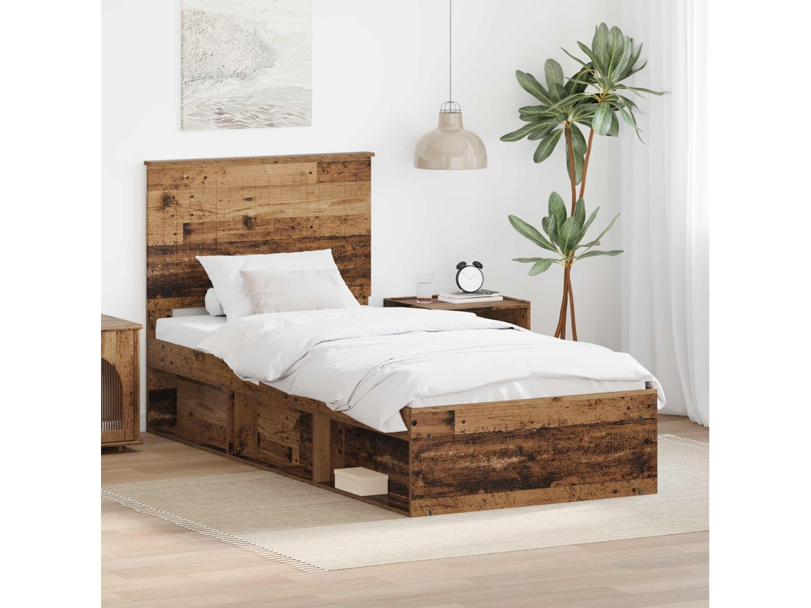 Vidaxl Estrutura da Cama com Cabeceira Madeira Antiga 90 X 200 Cm