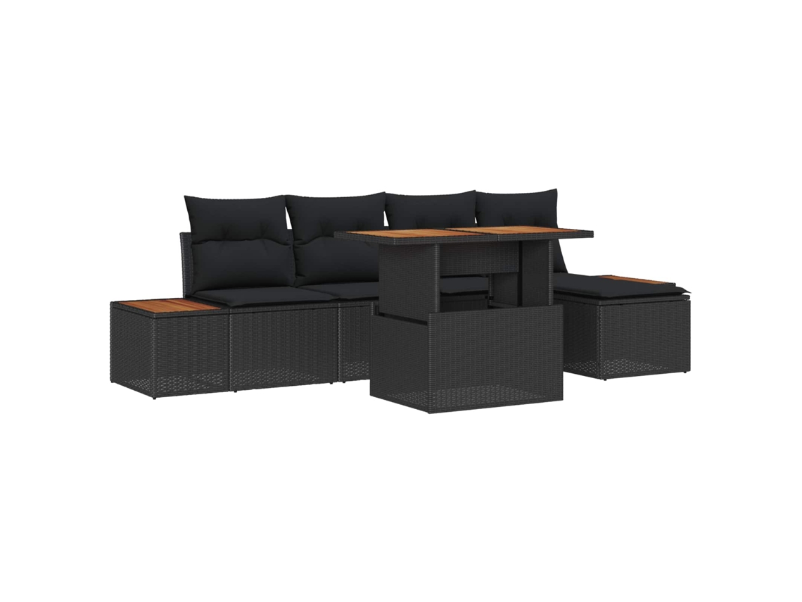 Vidaxl Conjunto De Sofá De Jardim 6 Unid. Preto E Marrom