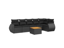 Conjunto de Sofás 7 Peças Jardim com Almofadões Vime Pe Preto MAISON EXCLUSIVE