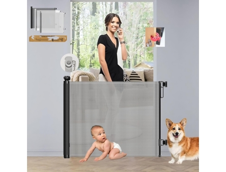 Barreira de Segurança Infantil PARVULÍ Preto Retrátil 140 cm com 2 Protetores de Porta
