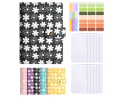 A6 Pu Leather Refillable Cash Budget Planner Notebook With Starry Sky Cover, Black, 12-zipper Pockets + 3-colored Tabs