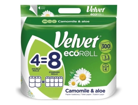 Papel higiênico de veludo ecológico com camomila e aloe vera, 4 rolos