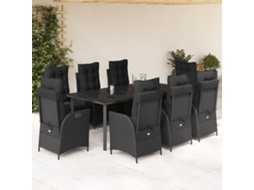 9 Pcs Conjunto De Jantar P/ Jardim C/ Almofadões Vime Pe Preto Dkd Home Decor