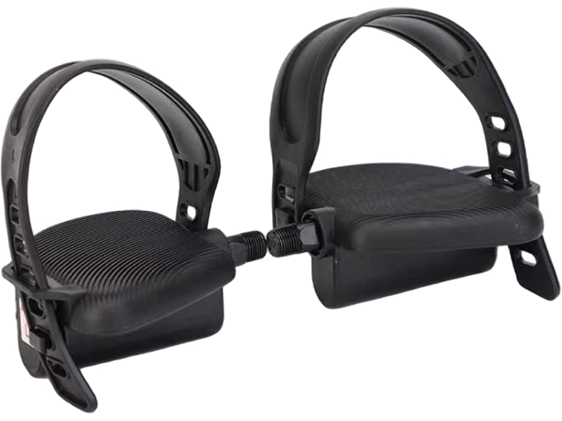 Pedais antiderrapantes para bicicleta ergonômica com altura ajustável.