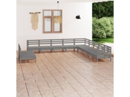 11 Pcs Conjunto Lounge De Jardim Pinho Maciço Cinzento Dkd Home Decor