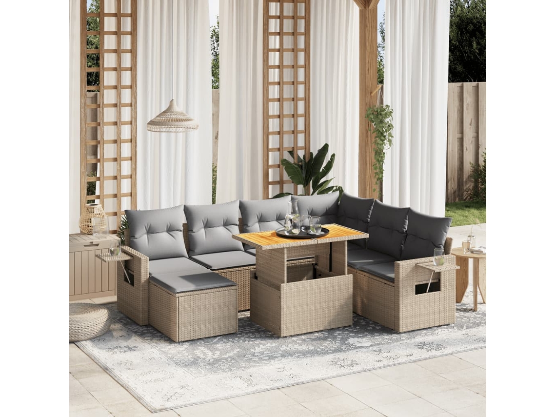 Vidaxl 8 Pcs Conjunto De Sofás P/ Jardim Com Almofadões Vime Pe Bege