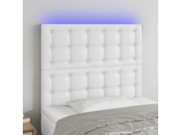 Vidaxl Cabeceira Cama C/ Led Couro Artificial 80x5x118/128 Cm Branco