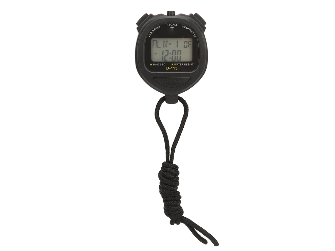 Cronómetro digital, 60 vueltas, memoria split, impermeable, con cordón, fecha, alarma, S/MARCA