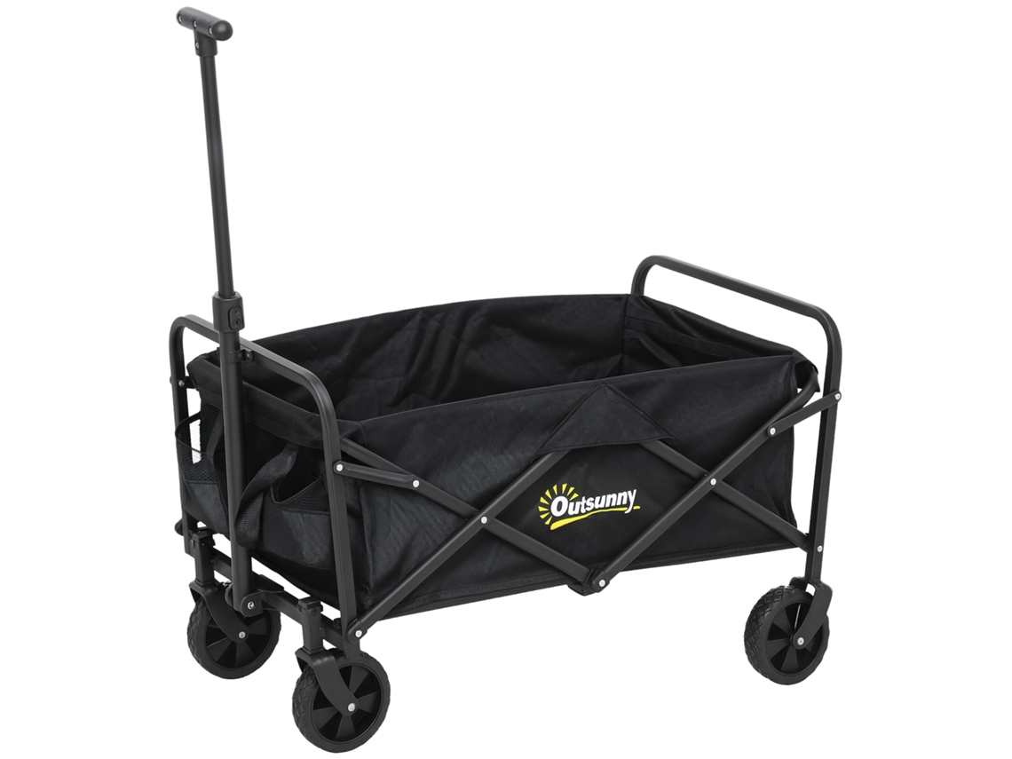 Carrinho de Transporte com Rodas Carrinho de Jardim Dobrável com Pega Telescópica Ajustável 2 Bolsas de Arrumação 64x42x27 Cm Preto Ge