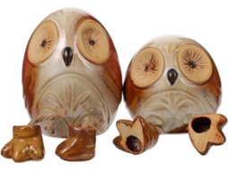Set de 2 Búhos Decorativos de Cerámica GOKOCO para Colgar, Dimensiones 7x6x9 cm y 8x6x9 cm