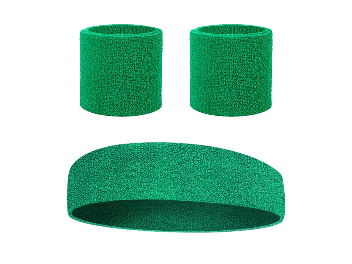 Conjunto De Três Peças Yuysan: Faixa De Cabeça E Munhequeiras Absorventes De Suor, Cor Verde, Ideal Para Ioga, Ginásio E Corrida