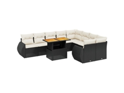Conjunto de 10 Sofás de Jardim com Almofadões Vime Pe Preto MAISON EXCLUSIVE
