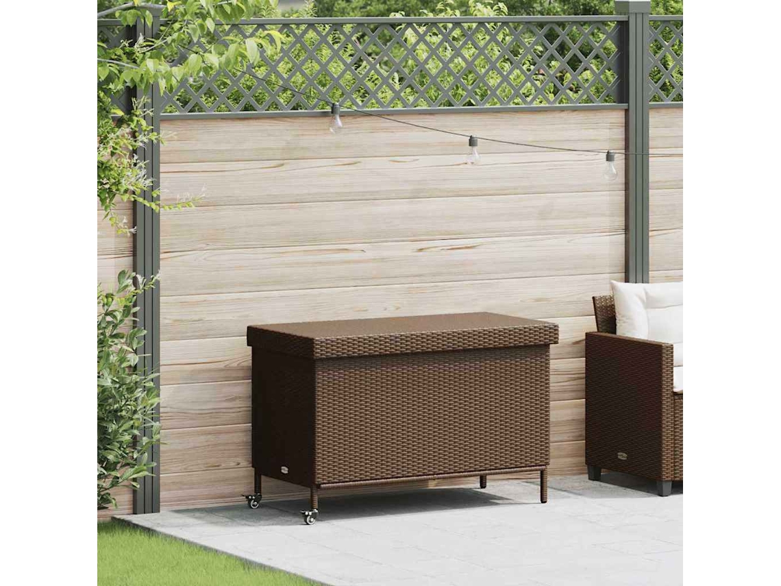 Vidaxl Caixa De Arrumação Com Rodas 110x55x73 Cm Vime Pe Castanho