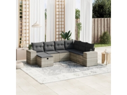 Vidaxl 7 Pcs Conj. Sofás Jardim Com Almofadões Vime Pe Cinzento-claro