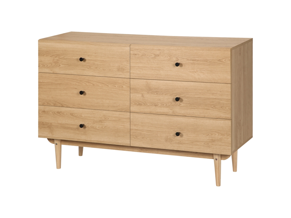 Cômoda 120x40x80cm Com 6 Gavetas E Pernas Madeira Maciça, Cor Madeira