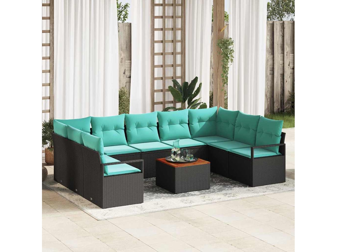 Vidaxl Conjunto De Sofá De Jardim 10 Unid. Preto Vime Pe