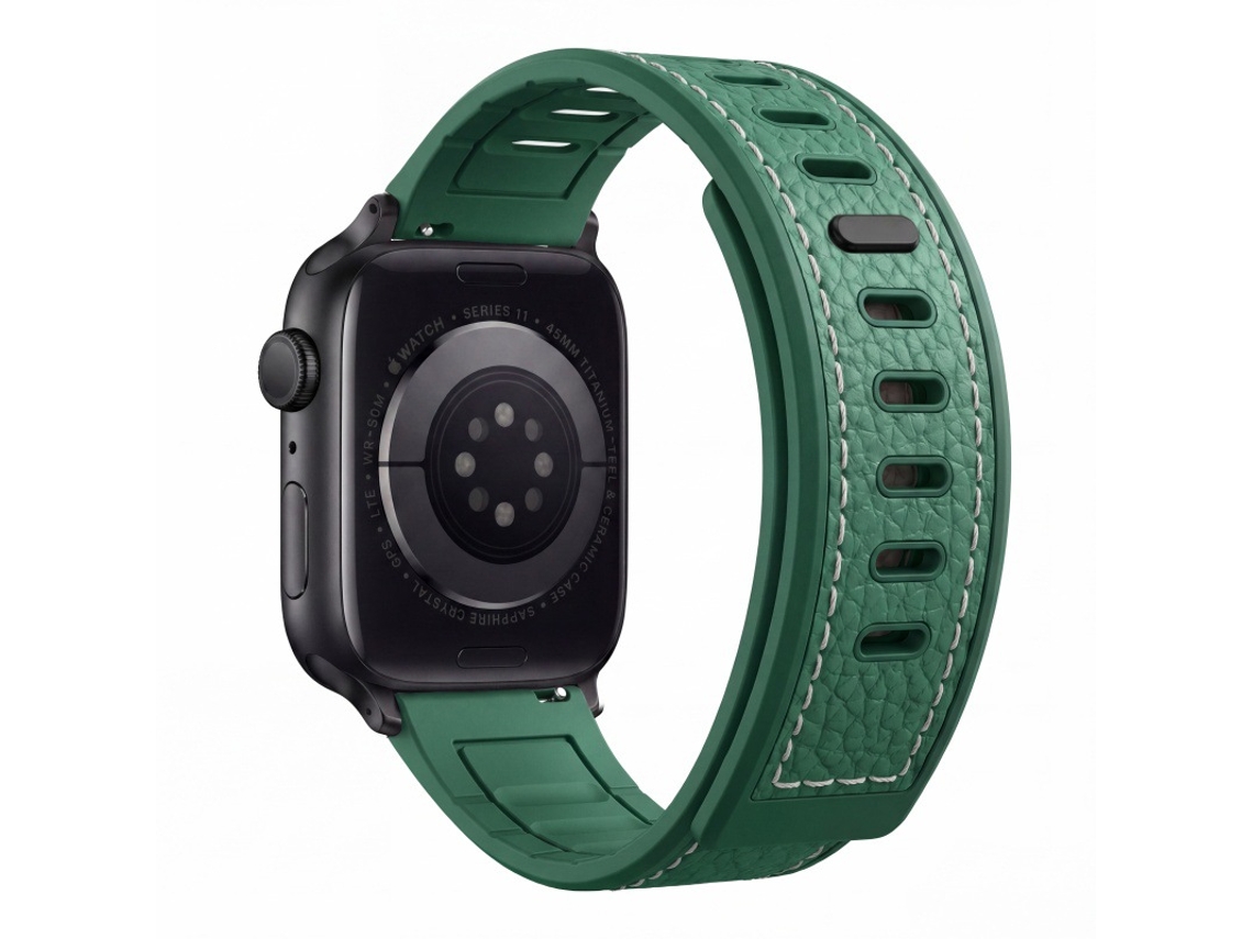 Pulseira de silicone texturizada verde militar com data magnética para Apple Watch 38, 40 e 41 mm, S10, S11 e 42 mm, Huawei GT6.