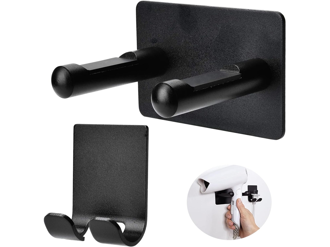 Suporte Para Secador De Cabelo, Cabelo Sem Furos, Parede, Adequado Banheiro (preto), Todo Em Alumínio