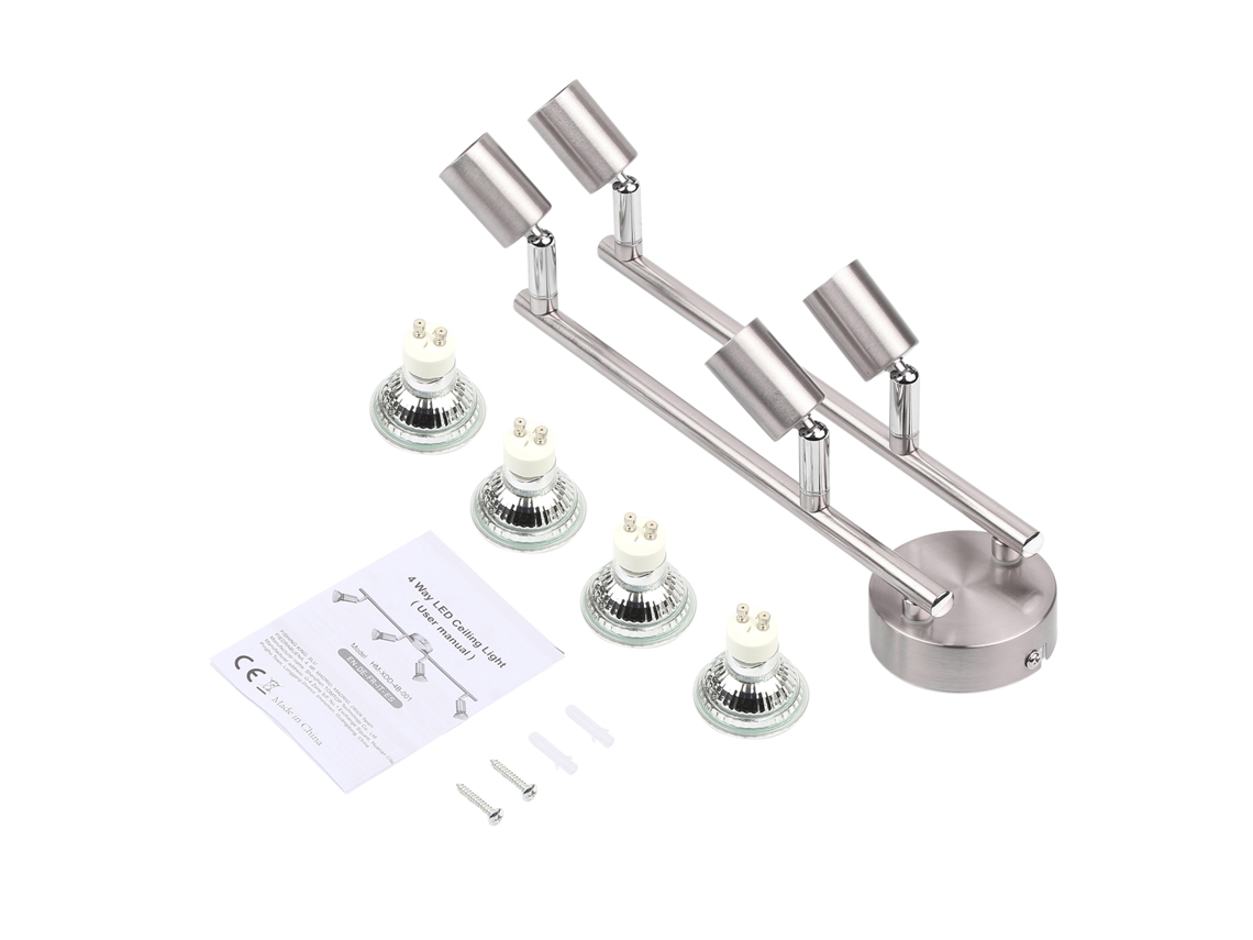 Refletores de teto ajustáveis 2026 com 4 lâmpadas LED GU10 de 4 vias e 400lm, com cabeças giratórias modernas para cozinha e sala de estar.