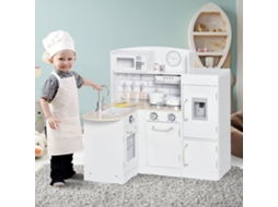 Cozinha de Faz de Conta 14 Peças com Eletrodomésticos, Dispensador de Água e Acessórios, 86x64x84,5 Cm na Cor Branca