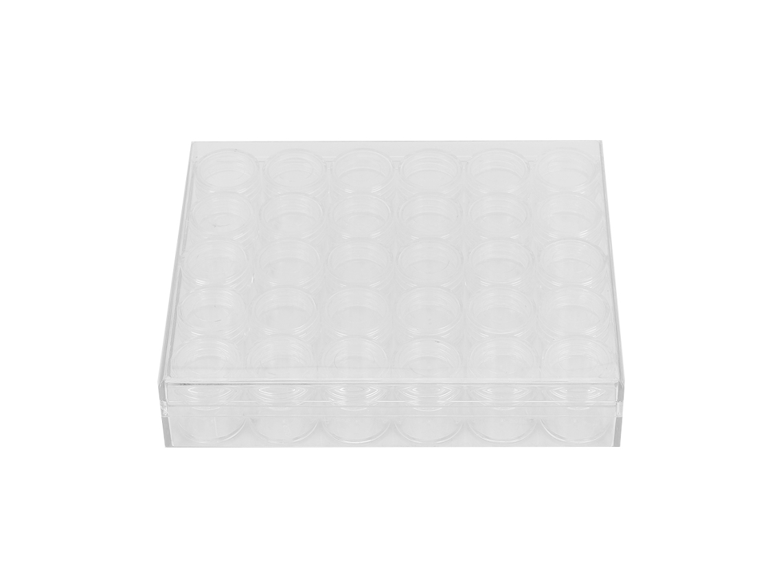 Caixa organizadora para decorações de unhas com 30 compartimentos, ideal para guardar pedrinhas e ferramentas de manicure.
