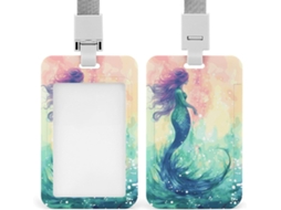 Porta Crachá Com Linda Estampa Vertical De Cauda Sereia, Com Cordão E Proteção Impermeável Cartões, Ideal