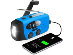 Rádio de Manivela com Células Solares, Lanterna Led e Bateria Externa de 2000mah com Função Sos, Azul AQUAFORGE