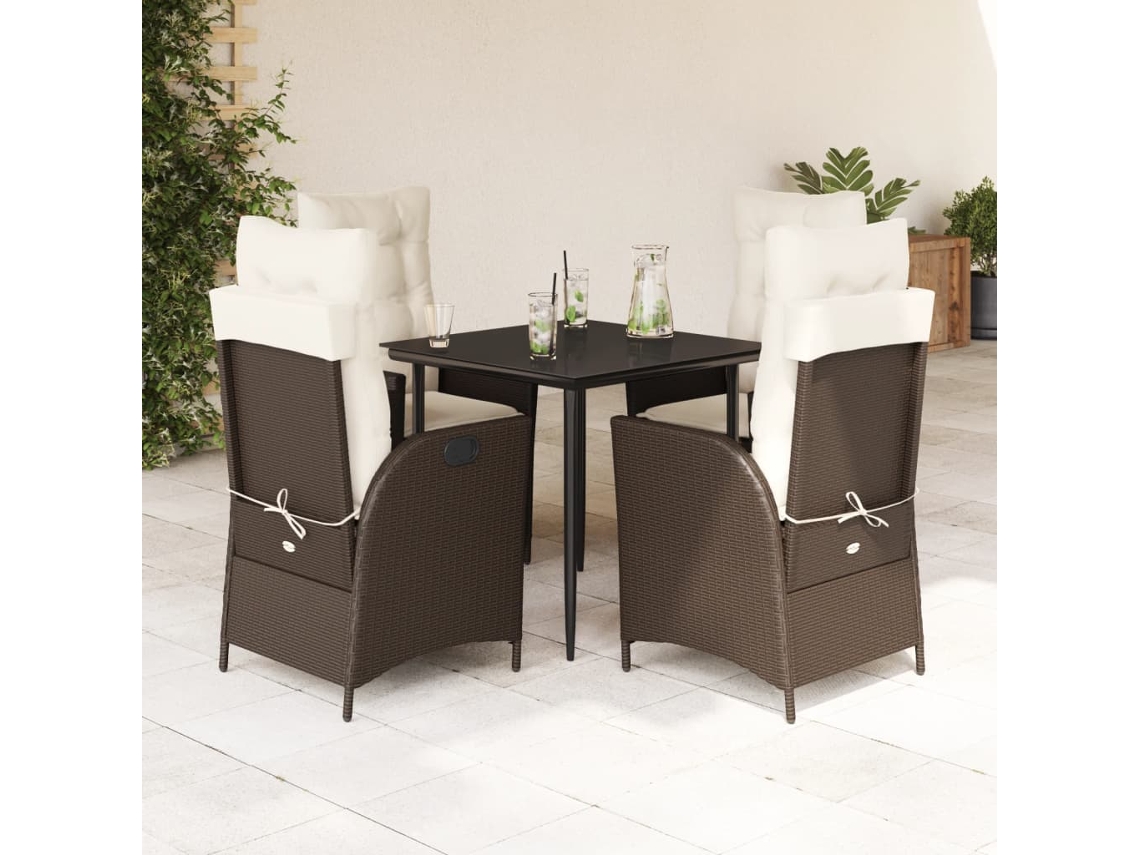 Conjunto 5 Peças Jantar P/ Jardim C/ Almofadões Vime Pe Castanho Dkd Home Decor