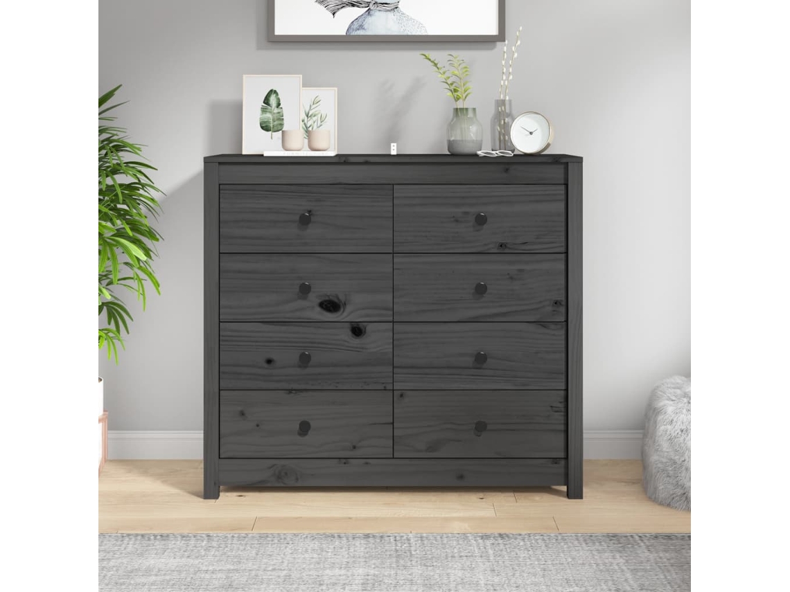 Mueble auxiliar de pino macizo gris 100x40x90 cm