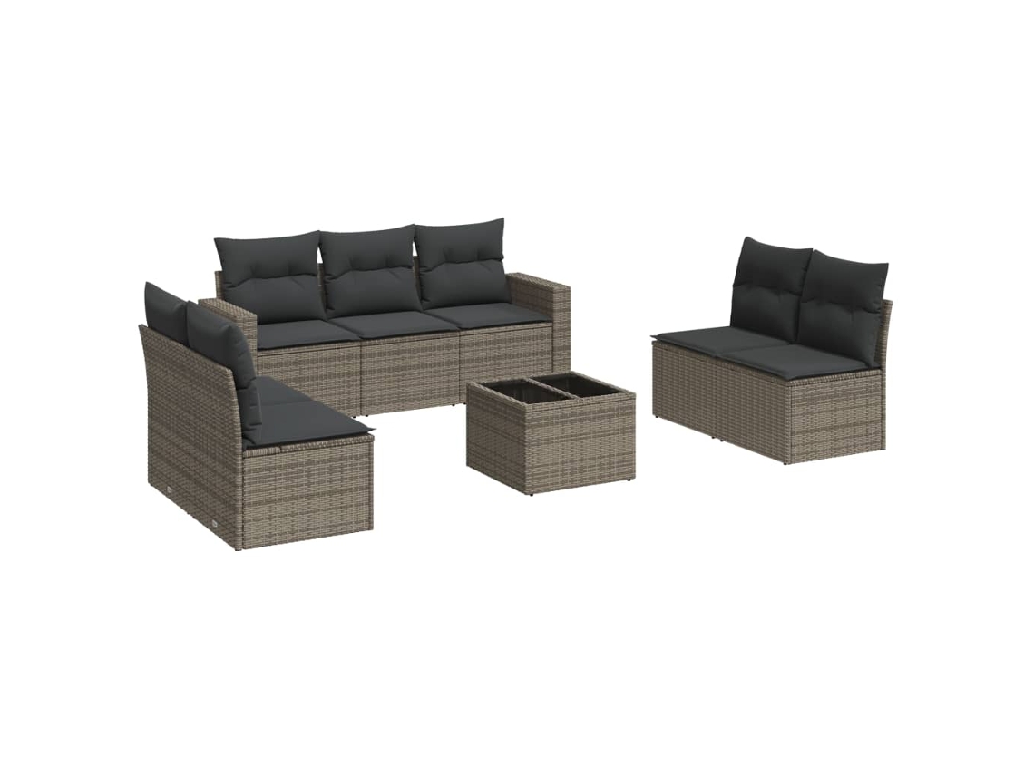 Maison Exclusive - 8 Pcs Conjunto Sofás De Jardim C/ Almofadões Vime Pe Cinzento