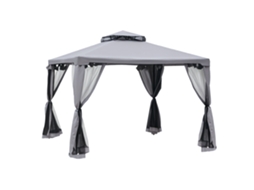Gazebo de Jardim 3x3m, Teto Duplo, Mosquiteiro Removível, Cinza Claro SINI TECH STORE